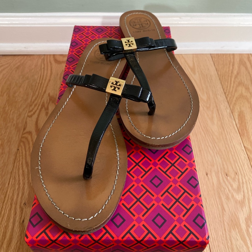 Tory Burch bow sandals in black